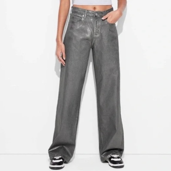 Wild Fable NWT High-Rise Baggy Metallic Jeans size 8 - Picture 4 of 15
